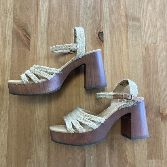 Soda Strappy Sandals Chunky Heels Size 7.5 Boho 60's/70's Style Brown Tan - Picture 1 of 9